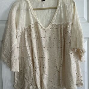 Free People Cream Eyelet Blouse